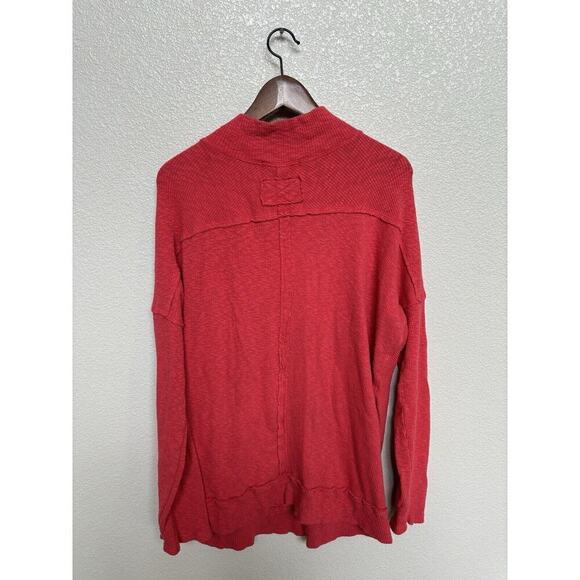 Free People Red knit tunic sweater M long sleeve mock neck cozy lounge oversized - Picture 4 of 5